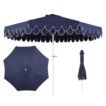 Tracy 9 ft. Classic MidCentury Scalloped Fringe Market Patio Umbrella